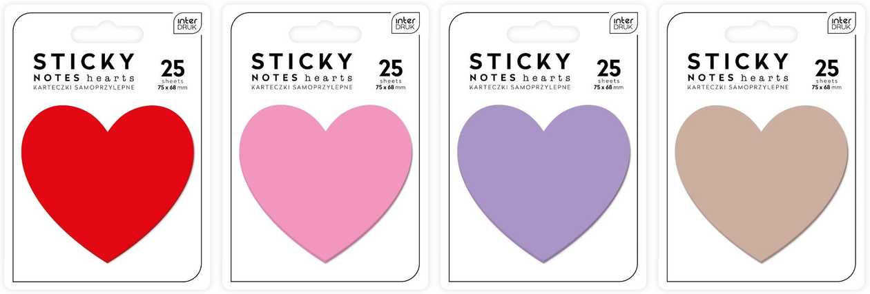 Note Paper Self-Adhesive Hearts 75 X 68 mm, 25 Sheets, Assort Interdruk