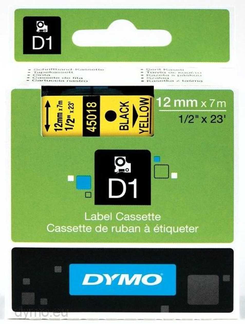 Adhesive Tape Dymo 12mm, Black/yellow Tape 45018 D1 Yellow/black 7m