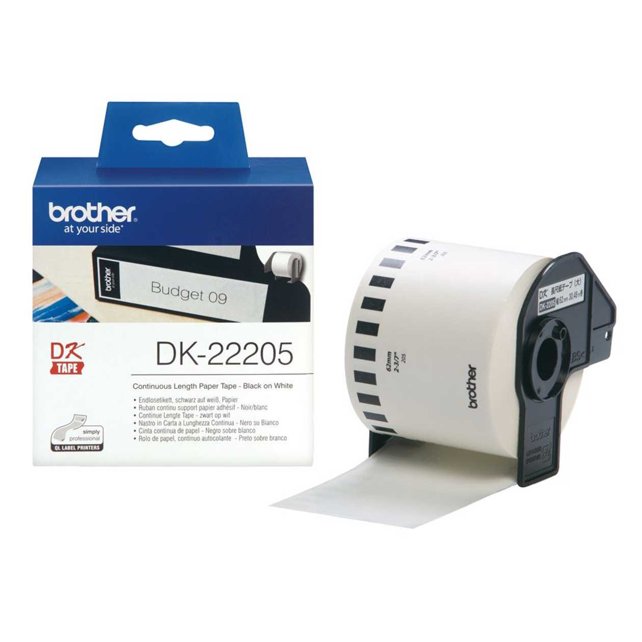 Adhesive Tape Brother Dk22205, Rolling Paper Tape 62mmx30.48m, White Thermal Paper