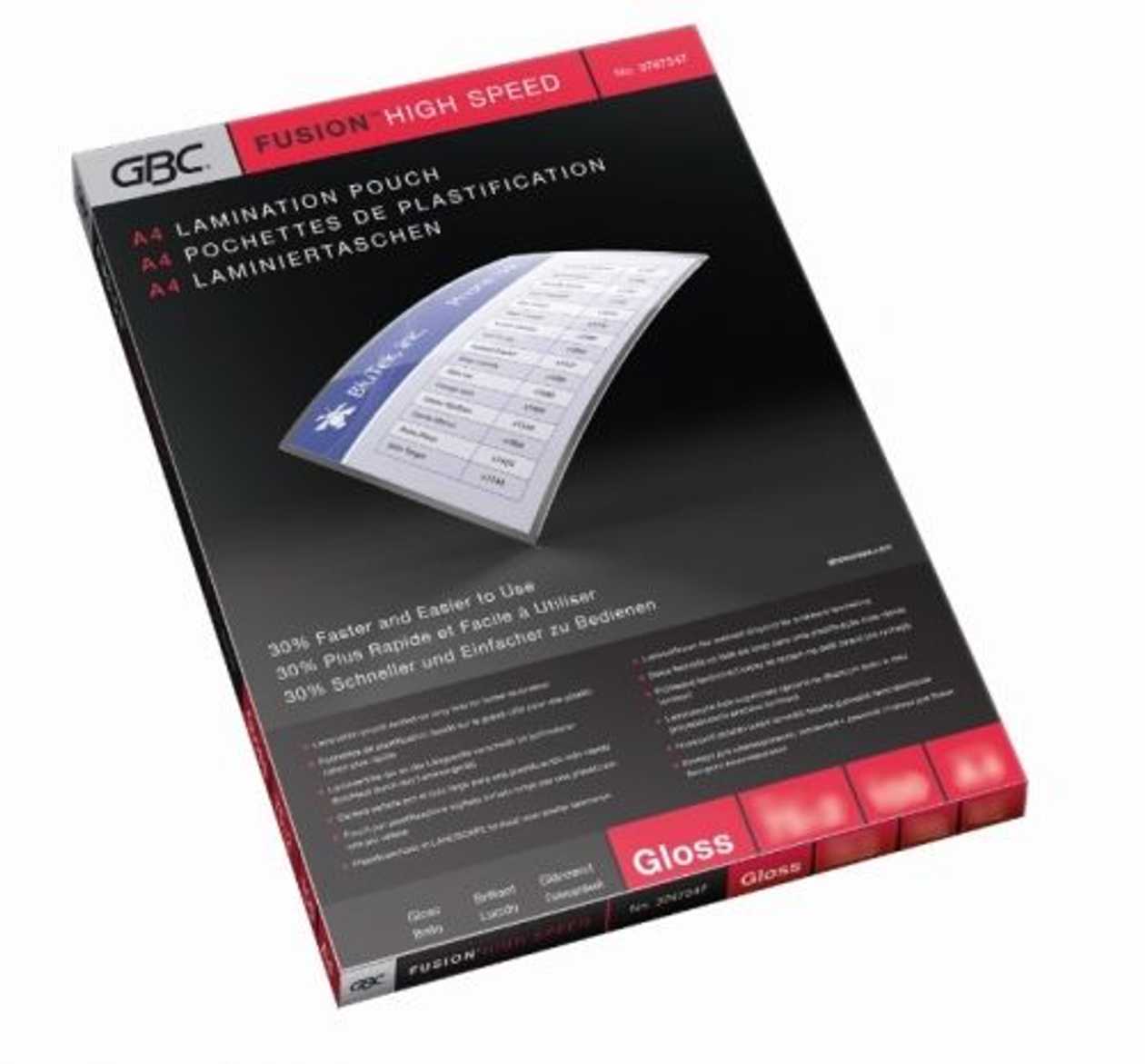 Laminating Film A4 75mic, 100 A4 Films In A Pack, Suitable Only For A3 Laminators (feeding From The Wide Side) Fusion High Speed