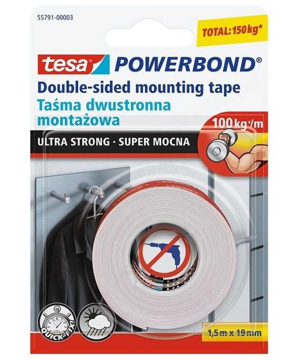 Double-sided Tape Tesa, Extra Strong 1.5 mx19 mm, Suitable For Indoor/outdoor Use