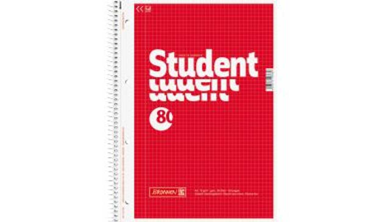 Folder A4 80 l. 5x5 Square Student Spiral Binder 4 Punch Tear off Pages Inside Lined Brunnen Red Cover