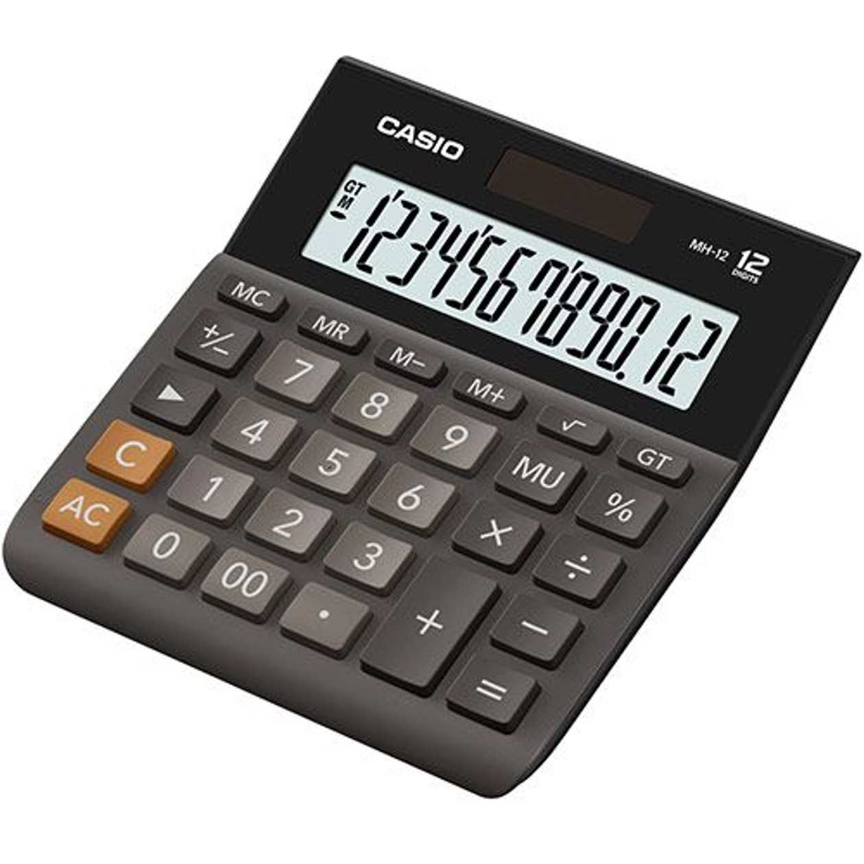 Desk Calculator Casio Mh-12 Black/black - 12 Digits, Standard And Solar Battery, Standard Logic