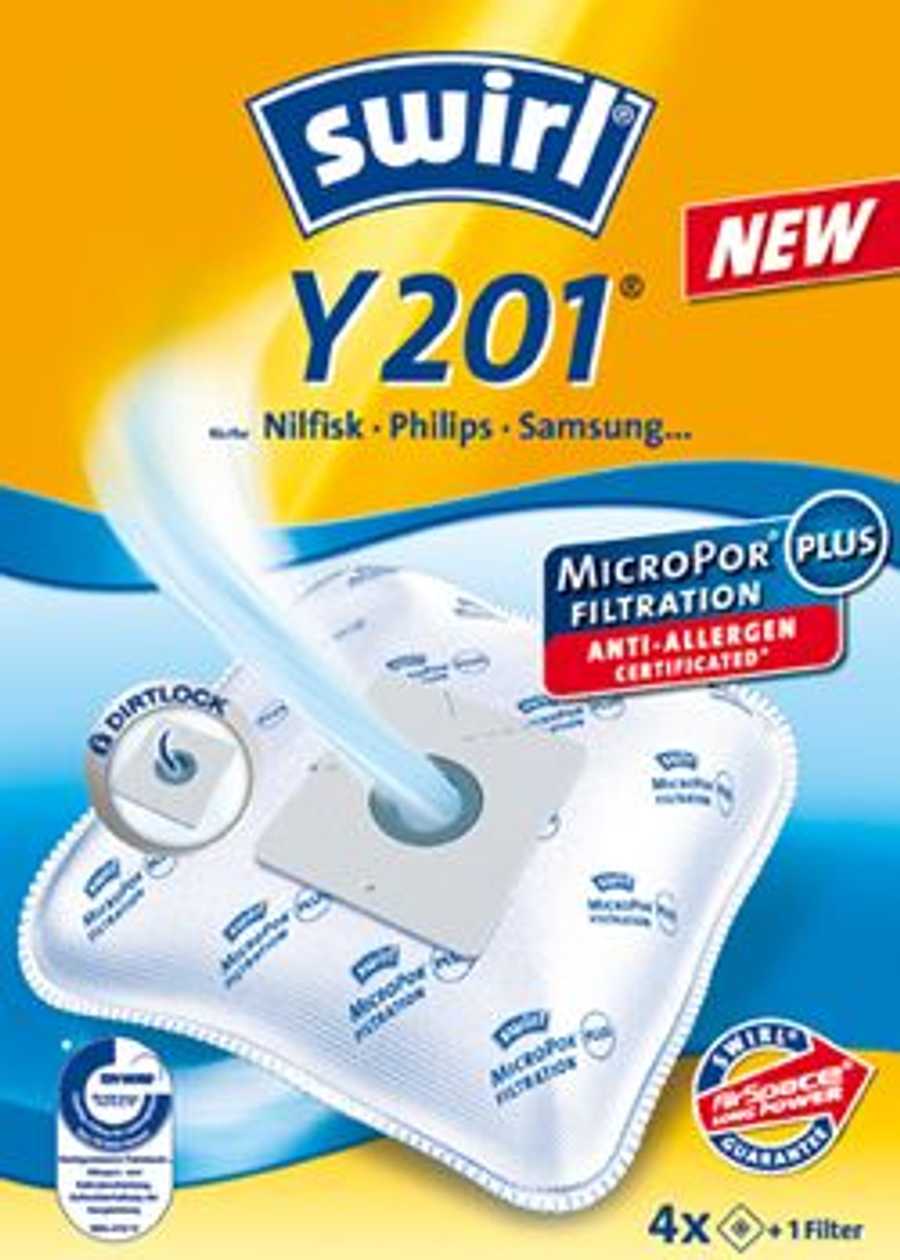 Dust Bag Swirl Micropor Y201Mnew (4 Dust Bags And 1 Motor Filter) Philips/Samsung Sc4100-Sc4900