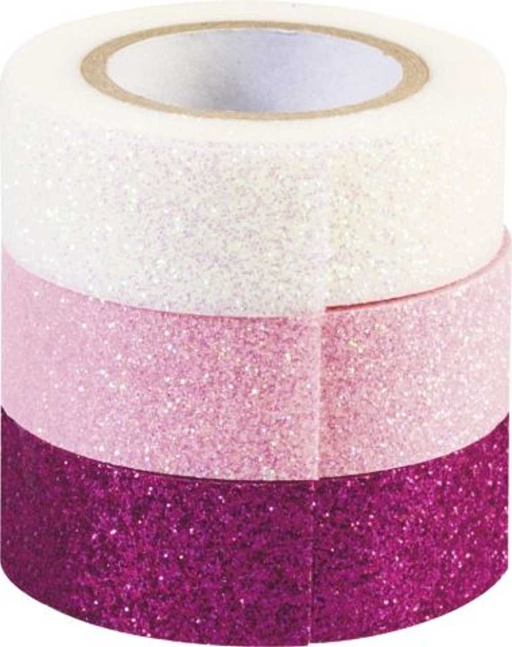 Decorative Paper Tape, Sparkling White, Light Pink, Pink, 15 Mmx3 M, 3 Rolls Per Package, Heyda
