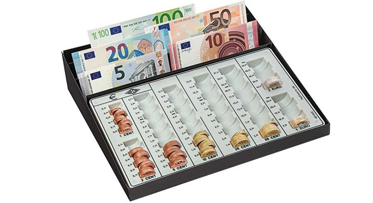 Wedo Coin Tray 27.0 X 25.5 X 6.5 cm, 8 Compartments for Coins, 3 Drawers for Notes, Metal Case