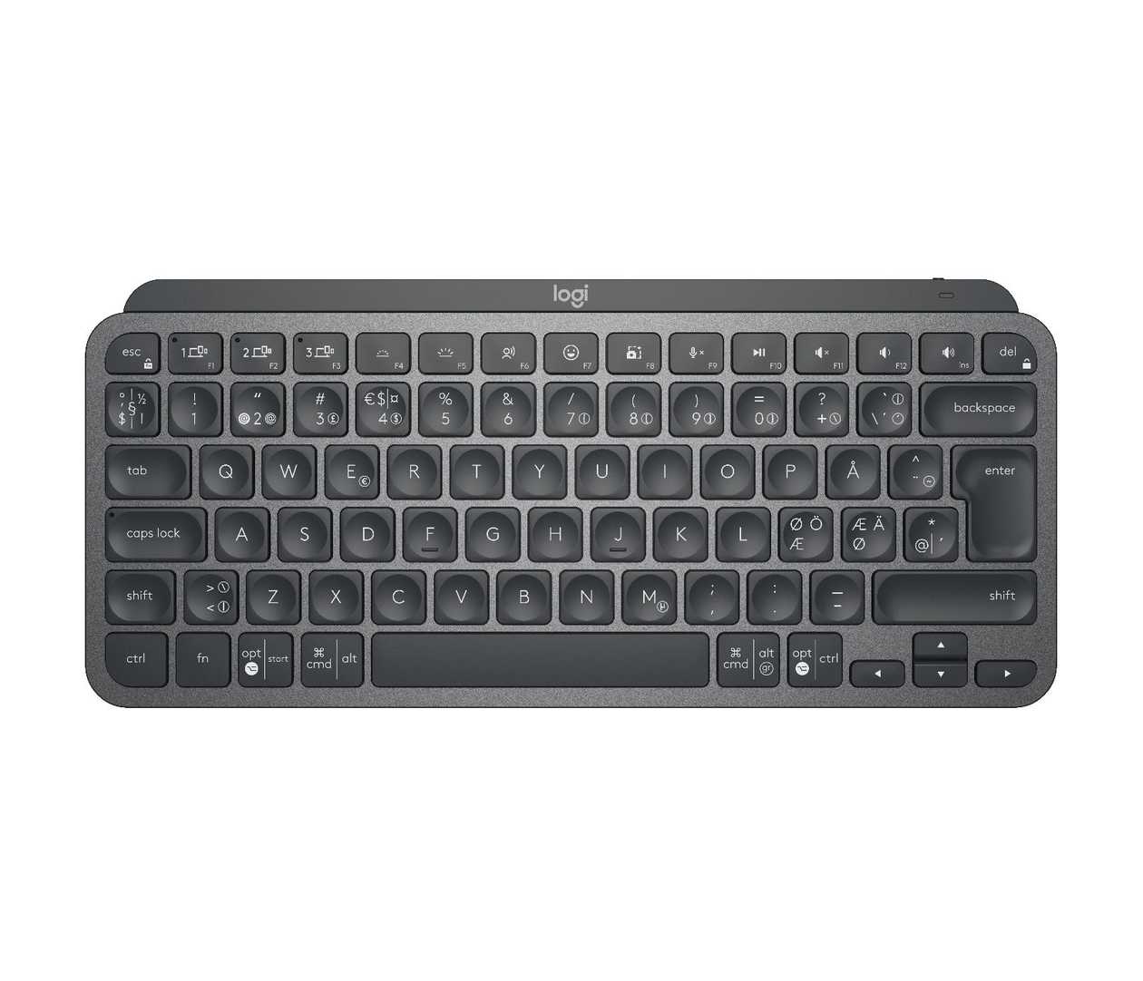 Keyboard Logitech Mx Keys Minimalist Wireless Illuminated Keyboard Bluetooth graphite/Must Pan-Nordic, Li-Poly Battery, USB-C Charging Cable