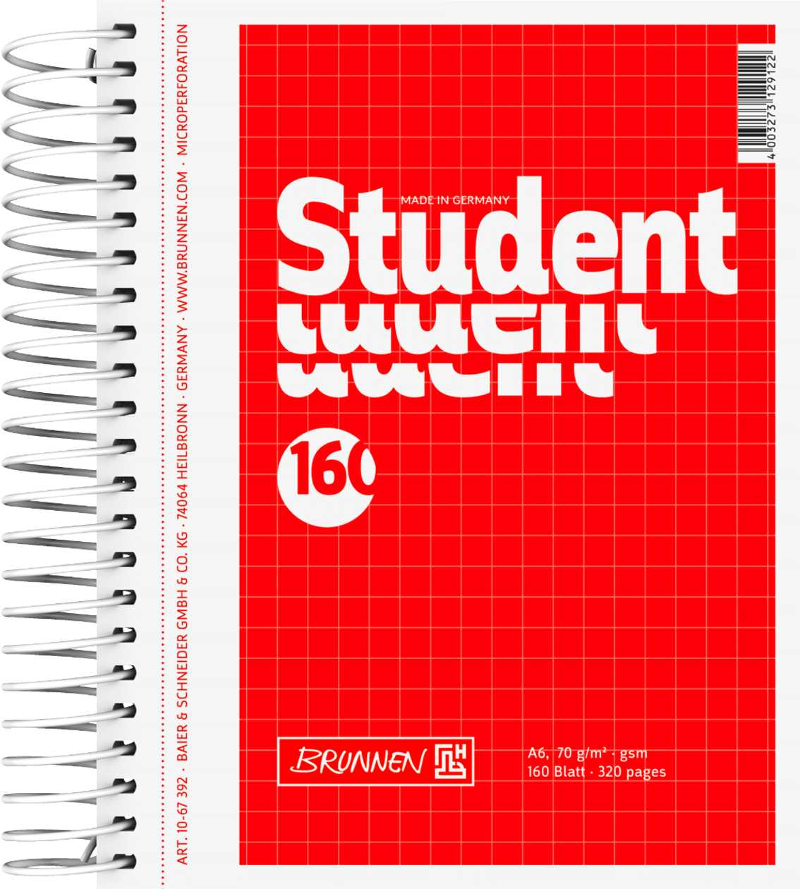 Folder A6 160 l. 5x5 Square Student Spiral Bound Tear Pages Brunnen, Red Cover