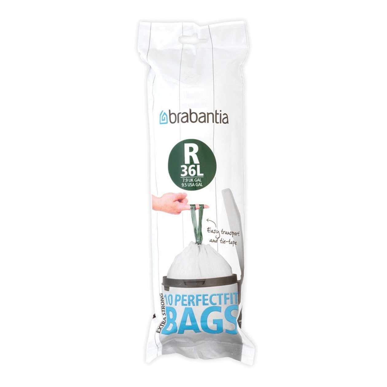 Garbage Bags Brabantia R 36l, 11 56 22 (10 Bags In A Roll) For Bo Waste Bin, H-62.0 cm, L-69.4 cm/ White, White/1 Roll