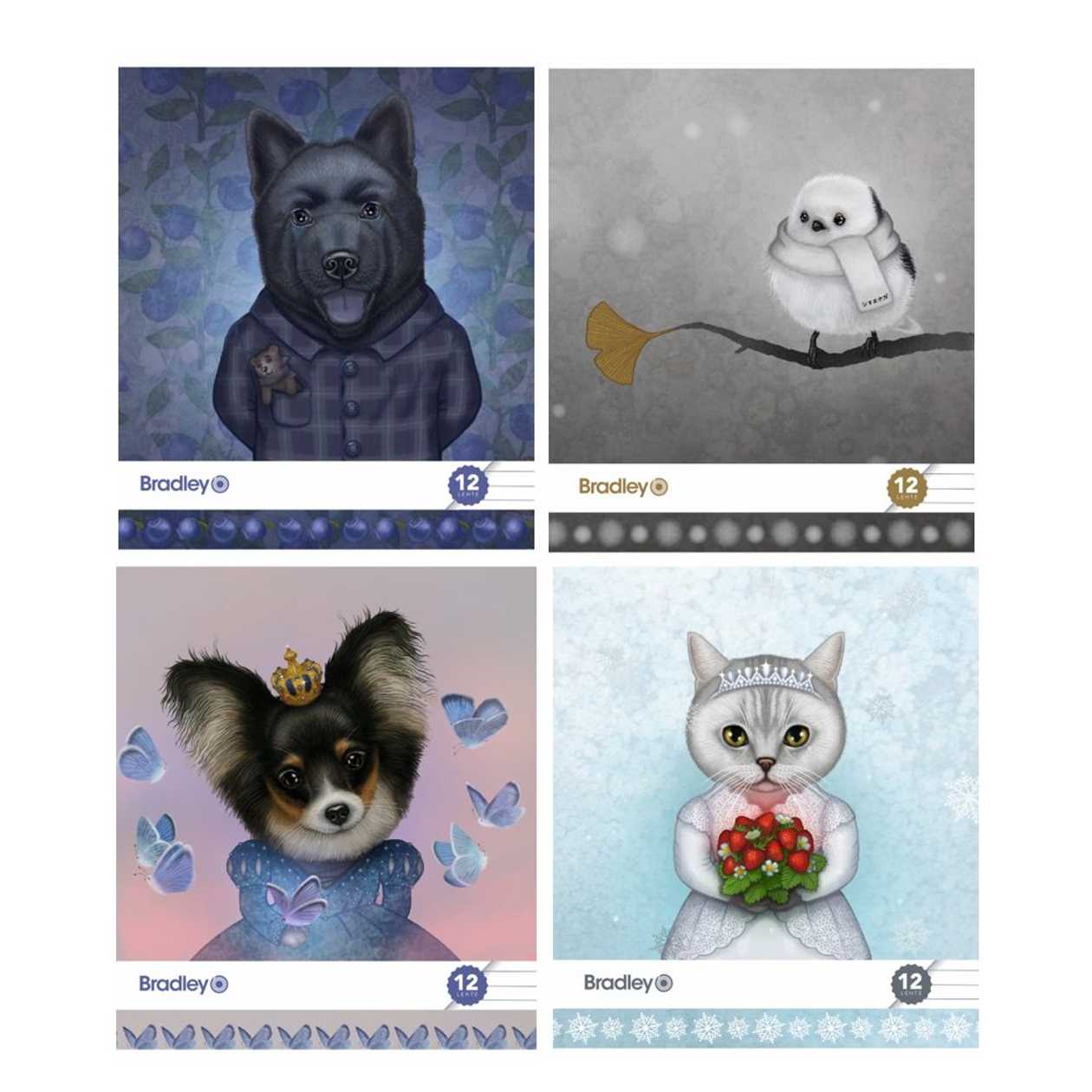 School Notebook A5+ 20 lines, 12 Pages, Lucky Laika, 4 Motifs, with Strong Cover