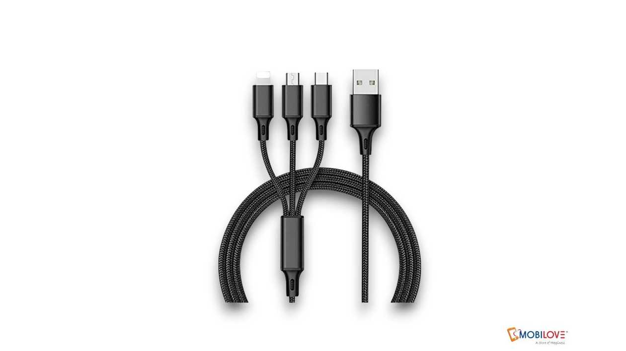 Viva QD25, USB - 3 başlıqlı kabel 120sm, qara, 2024111215450