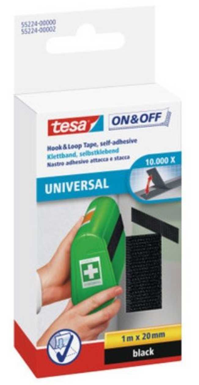 Velcro Tape Tesa Black 1 mx20 mm with Adhesive Surface