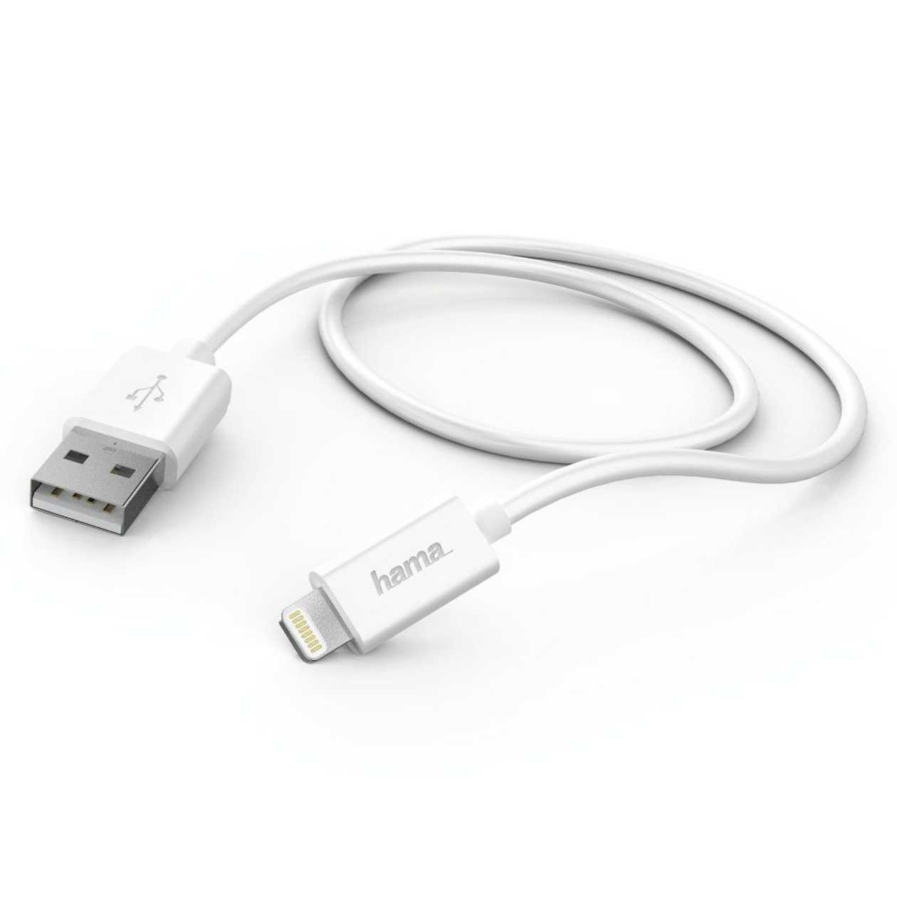 USB Cable USB-A -&Gt; Lightning Hama Charge & Sync Cable 1.0M White/White for Apple Ipod/Iphone/Ipad, USB2.0 Max 480Mbps 2.4A 5V