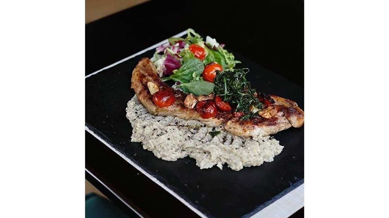 Grilled Pork Tomahawk with Truffle Purée