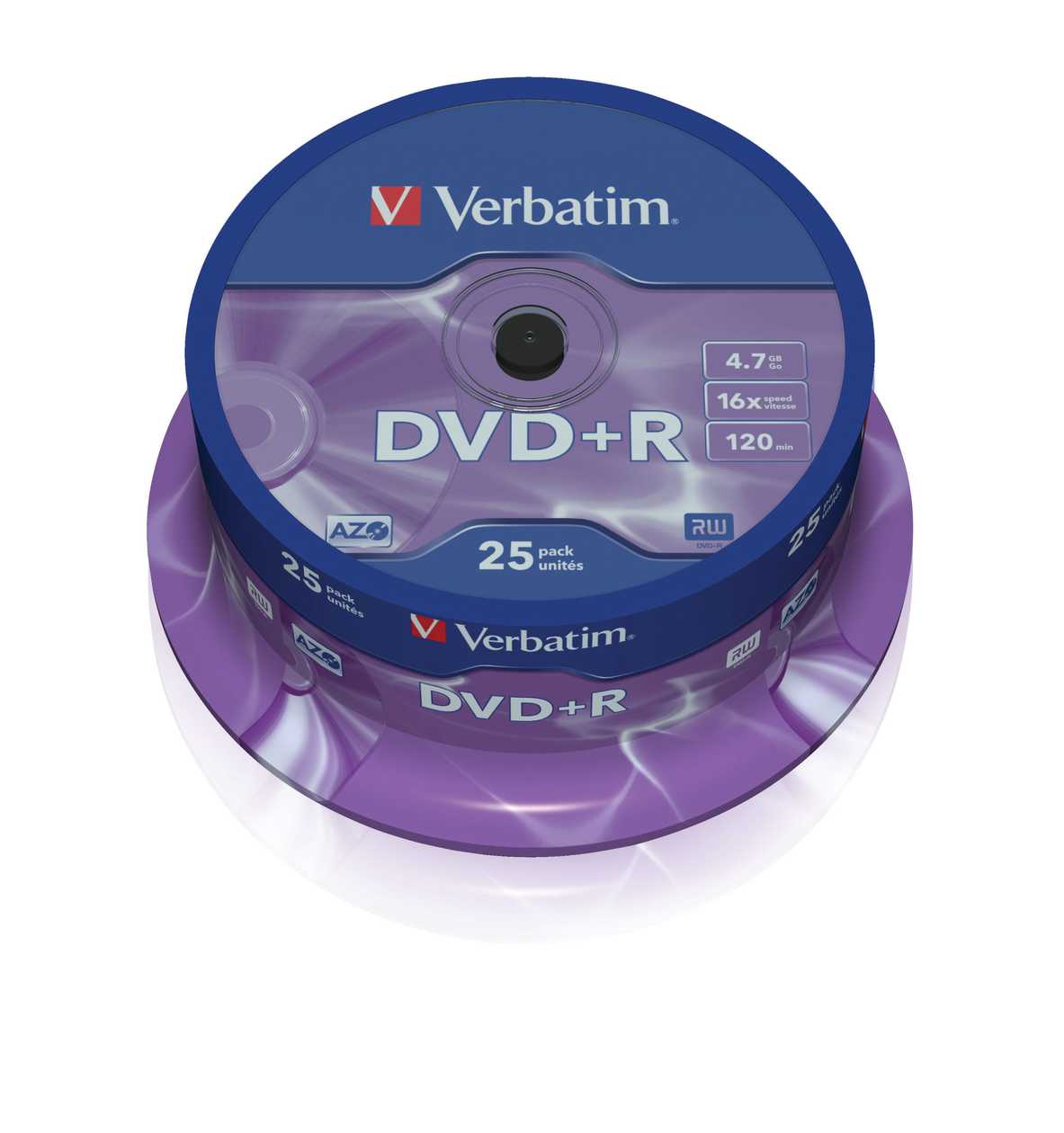 Dvd+r Verbatim 4.7gb 120 min 16x Cake 25, Matt Silver Surface, 25 Blanks In Tower