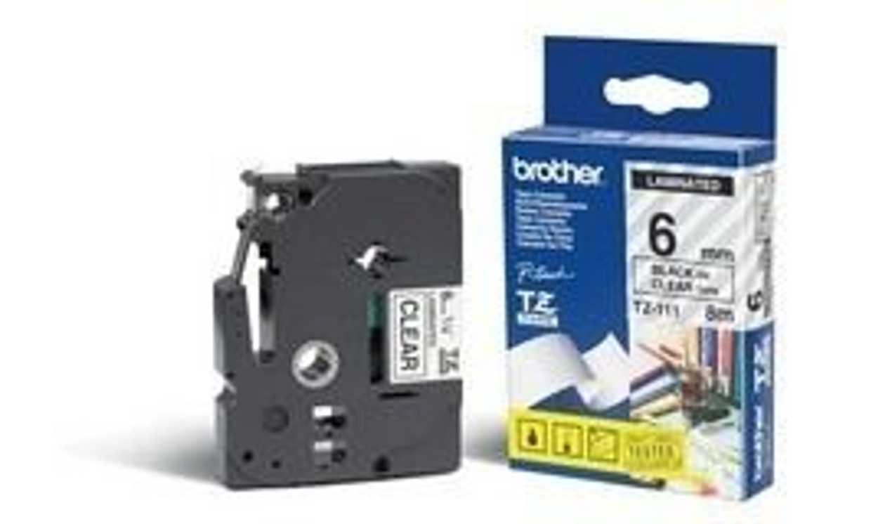 Adhesive Tape Brother Tze-111 Transparent, Black Text, Width 6mm