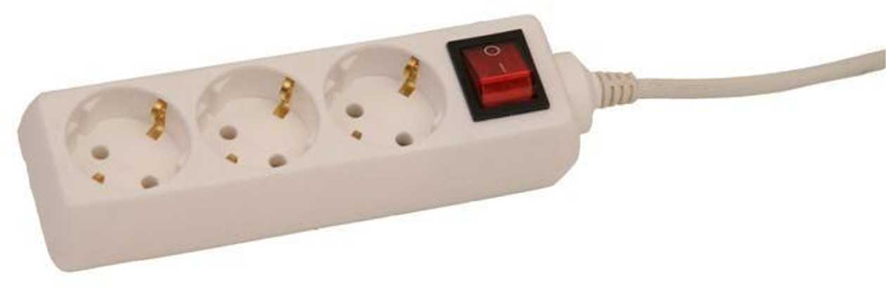 Extension Cord 1.5 Meters 3 Sockets with White grounding, with Switch, Acuma