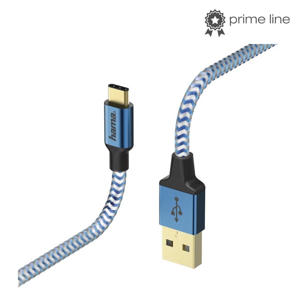 USB Cable Hama USB3.0 Type-C Connector (USB3.1 gen1) Blue Nylon, 1.5M Double Shielding, gold Plated Contacts, Charging Up To 3A