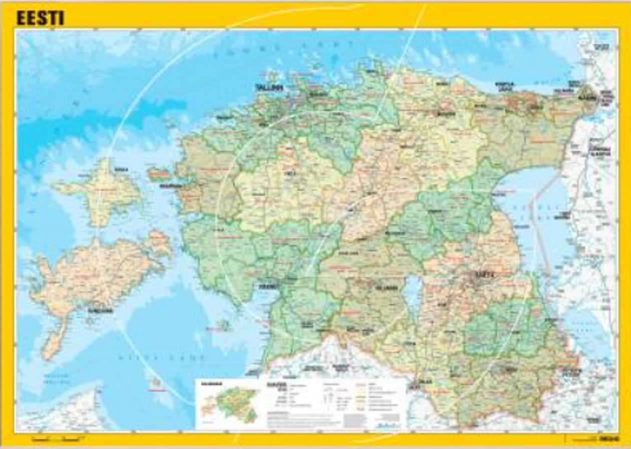 Laminated Wall Map - Estonian Administrative Division1:400 000, 990x700 Mm