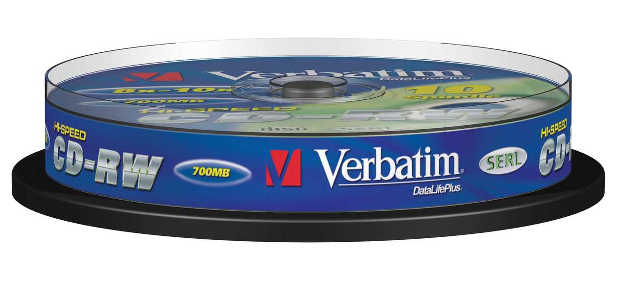 Cd-Rw Verbatim 700Mb 80Min 12X Cake10, Highspeed, Serl Protection, 10 Cartridges in A Tower