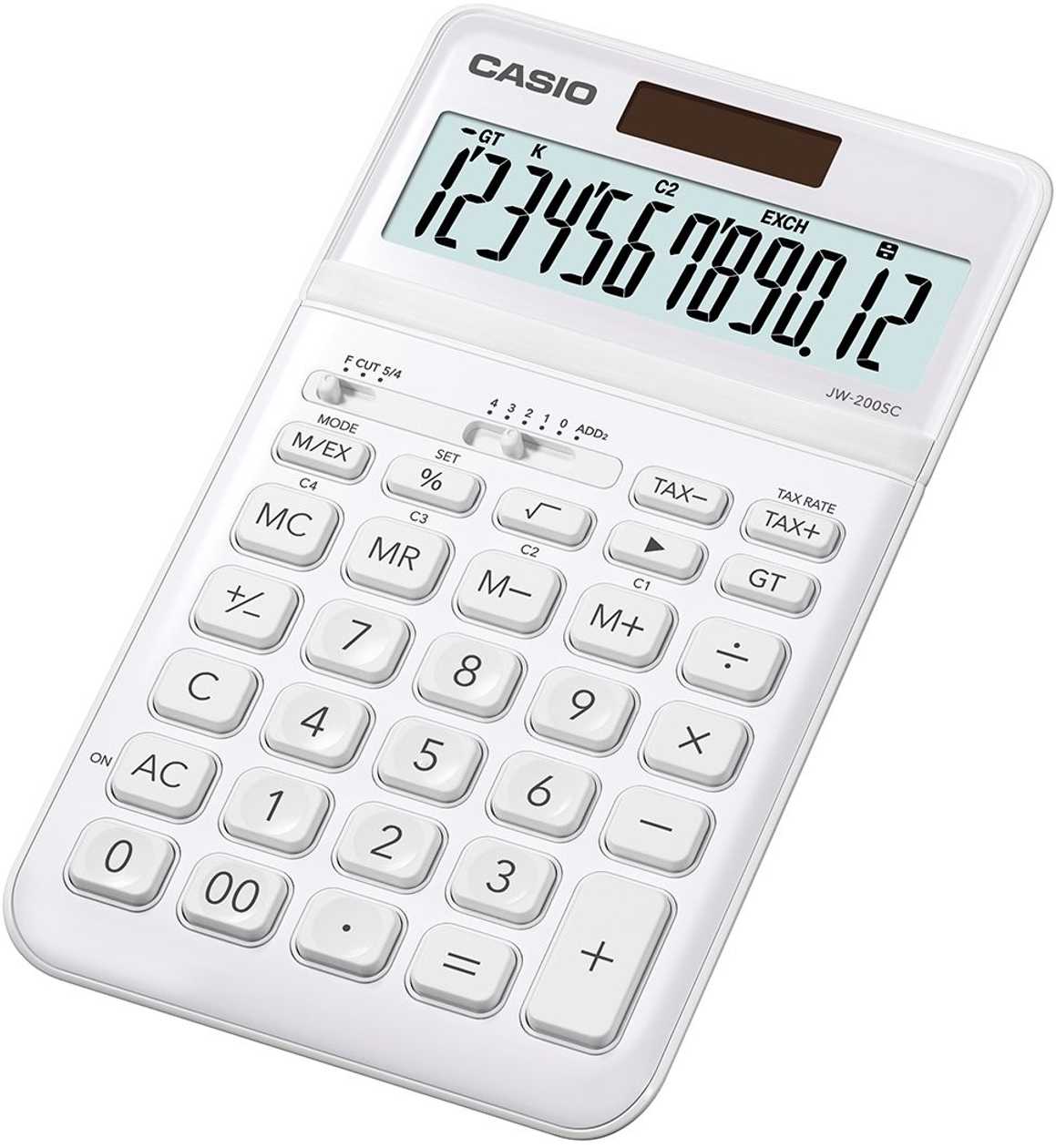 Desk Calculator Casio Jw-200 Sc-we White Metal 12 Digits, Standard And Solar Battery, 184x109x11mm, Casio Logic, Lr1130