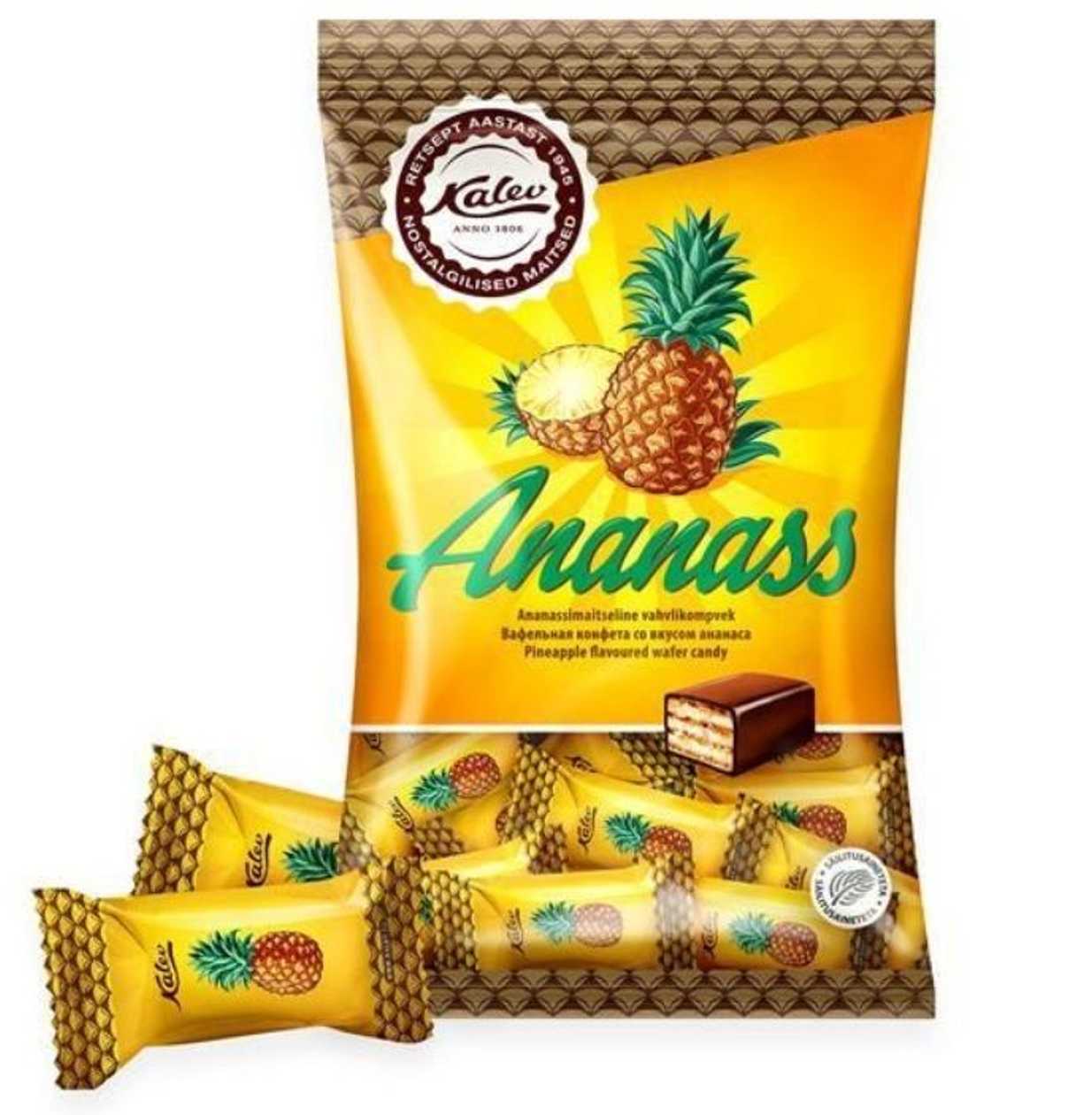 Compact Pineapple Wafer Candy 150 g, Kalev