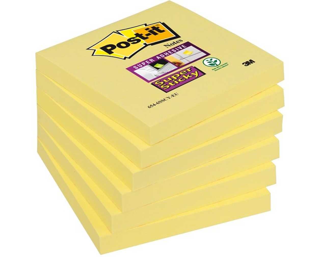 Self-Adhesive Note Paper Post-It 654sc6 Super Sticky Yellow, 76x76 mm (pack of 6*90 l.)