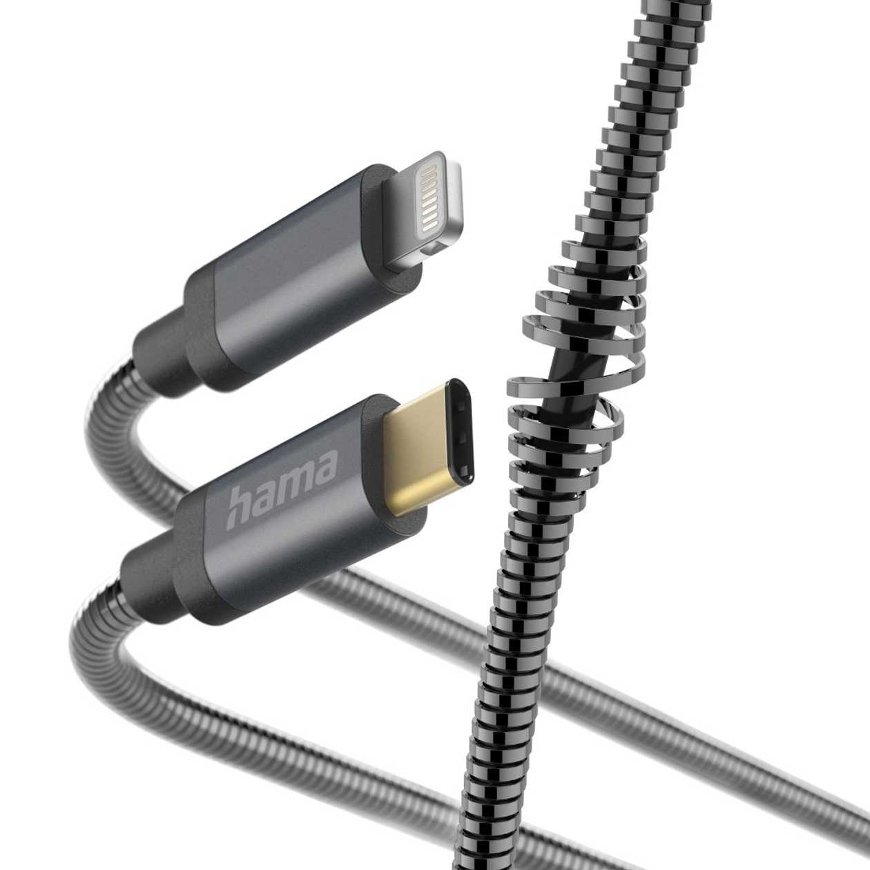 USB Cable USB-C -&Gt;Lightning Hama Metal 1.5M Dark grey/Silver USB2.0 480Mbps, Max 3A, Mfi-Certified for for Apple Iphone/Ipad