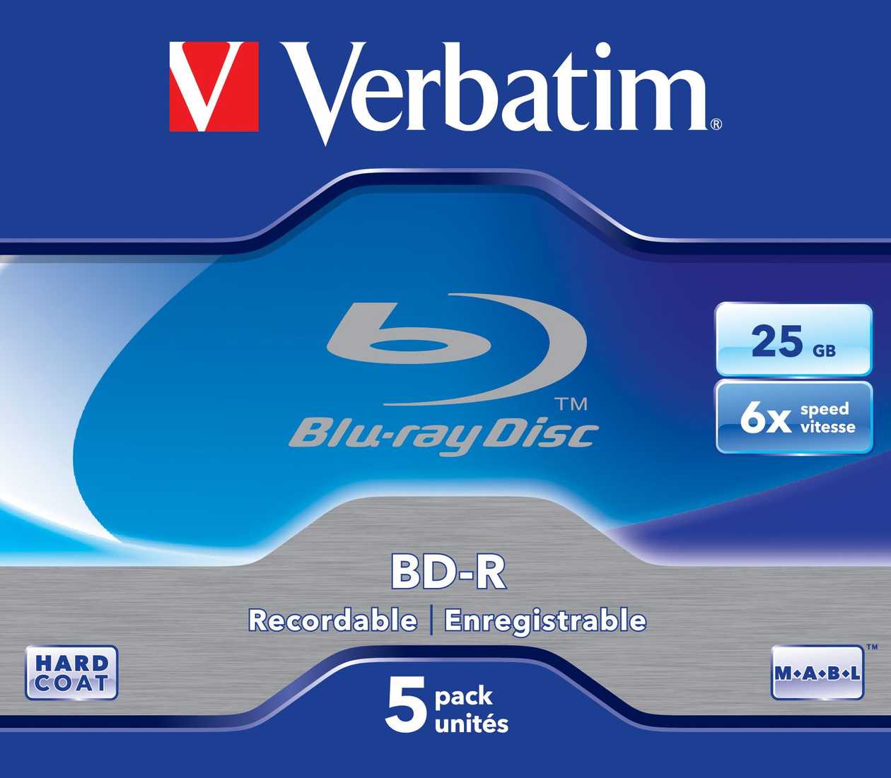 Bd-R Verbatim 25 gb 13H 6X, Jewel, Blu-Ray, Hard Coat, Recordable, 1 Unit Per Box