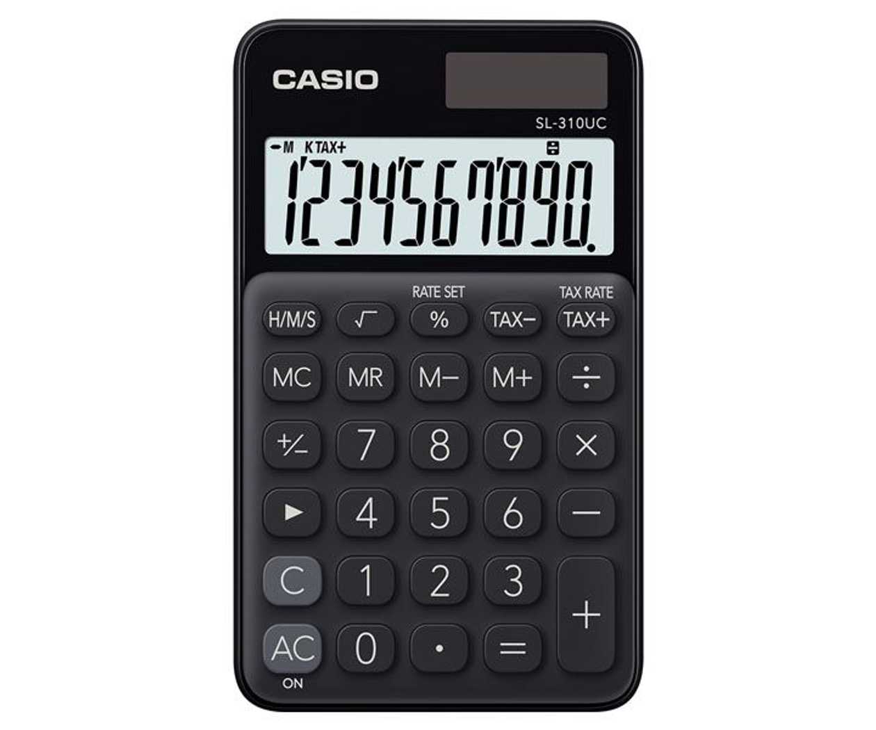 Pocket Calculator Casio Sl-310uc Black/black - 10 Digits, Standard And Solar Battery, 50gr, 8x70x118 mm, Case Included, Casio Logic
