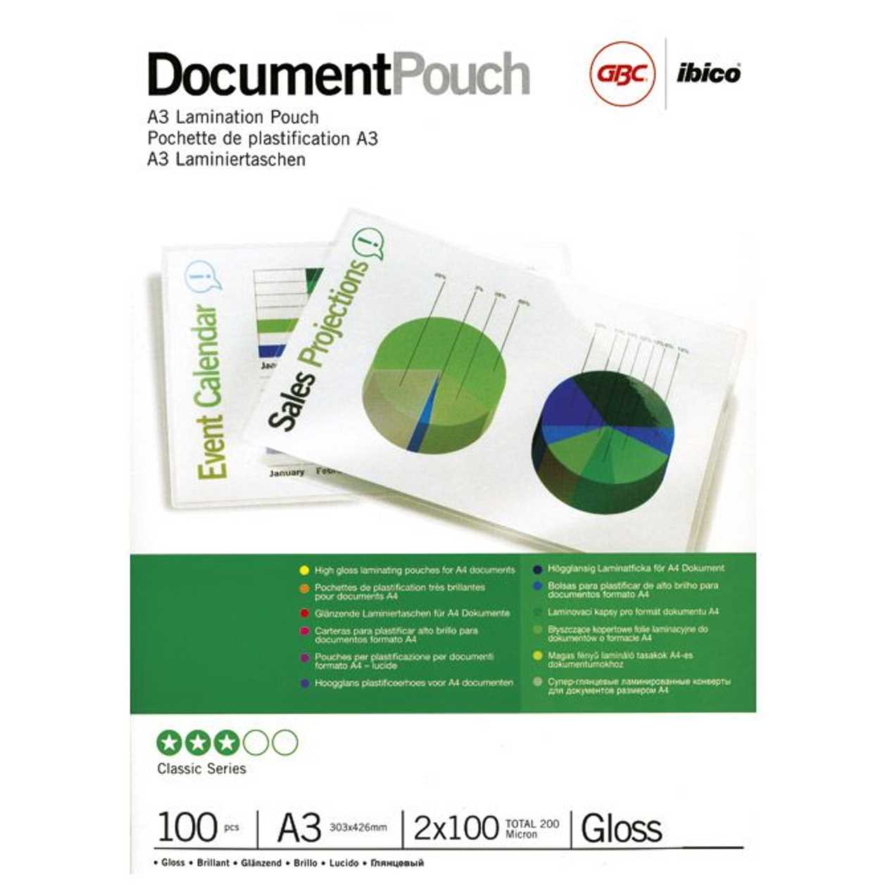 Laminating Film A3 100 mic, 100 A3 Films In A Pack, gbc Document Laminating Pouches gloss