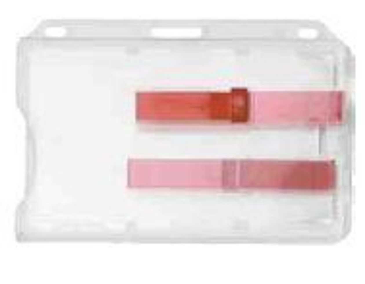 Card Holder For 2 Cards, Closed, Horizontal, Transparent, Sliding Strip For Easy Card Removal