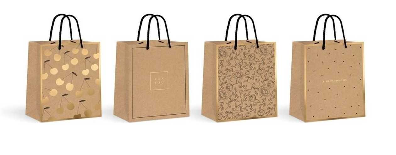 Gift Bag Kraft gold 150 g 18X23X10 cm, Assorted, Interdruk