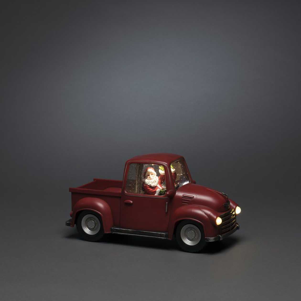 Table Decoration/ Water Lantern, Pickup Car With Santa Claus, H-15.5 c mxl-30 cm, Wwled, With 5h Timer, Add 3xaa Batteries/ Dark Red