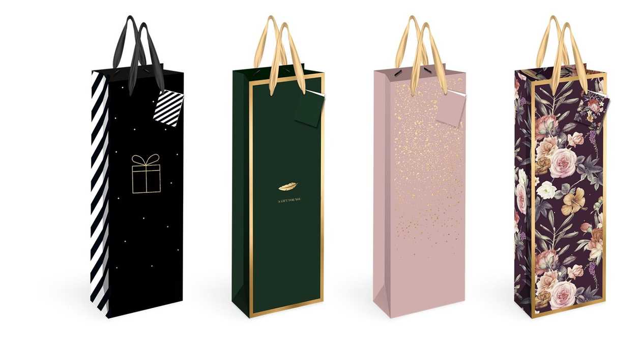 Gift Bag Bottle Gold 210 g 13X36X8 cm, Assortii, Interduk