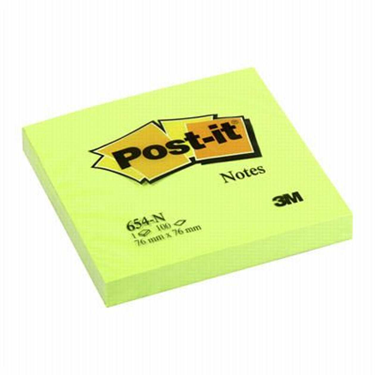 Self-Adhesive Note Paper Post-It 654 Neon green, 76x76 mm (pack of 100 l.)