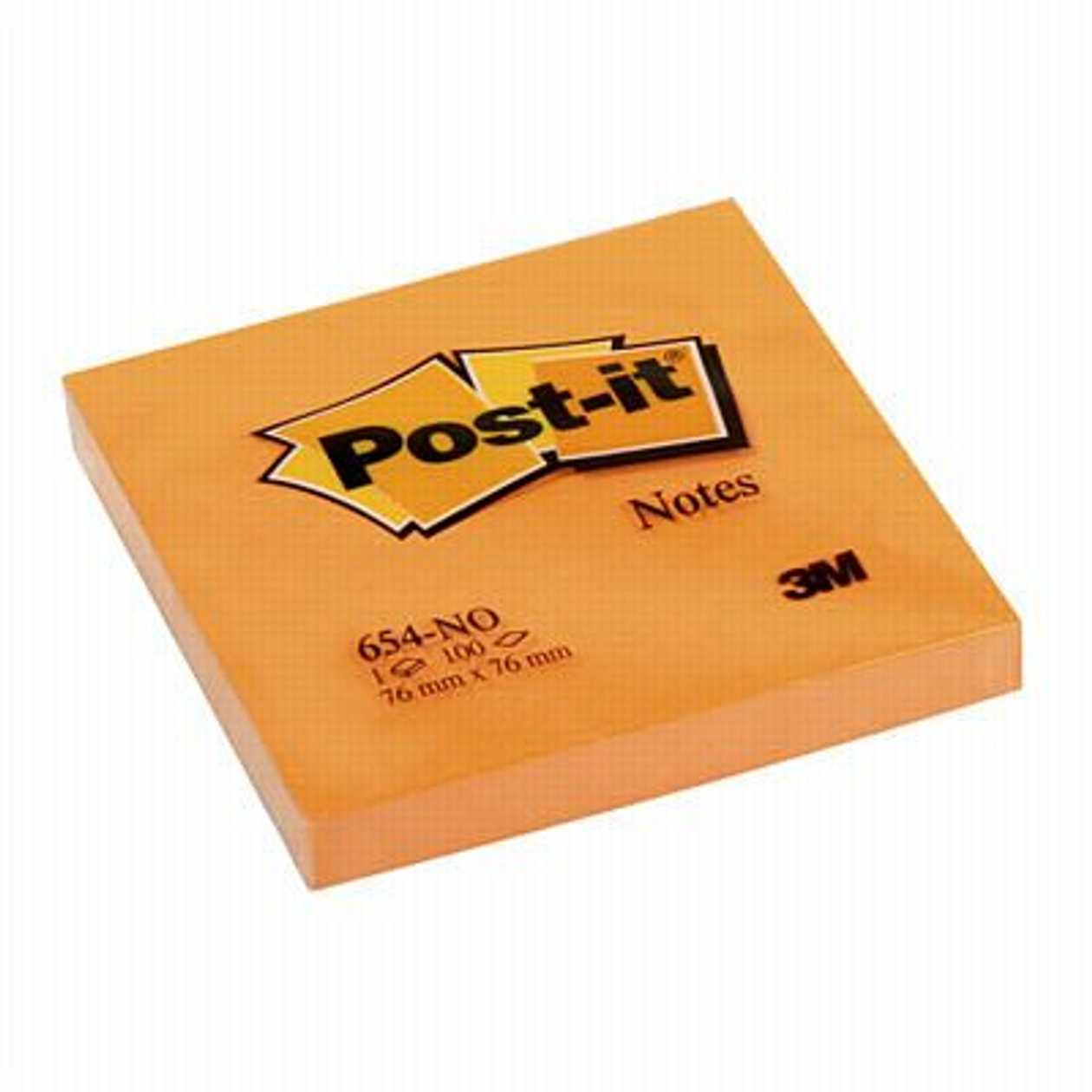 Self-Adhesive Note Paper Post-It 654 Neon Orange, 76x76 mm (pack of 100 l.)