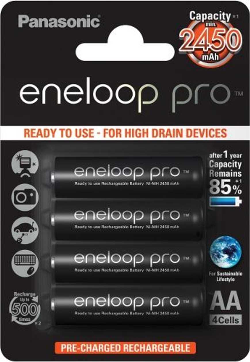 Batteries Panasonic Eneloop Pro Aa Hr6 2450 mah Nimh 4bp, 1.2v 4 Batteries For Devices With High Current Consumption