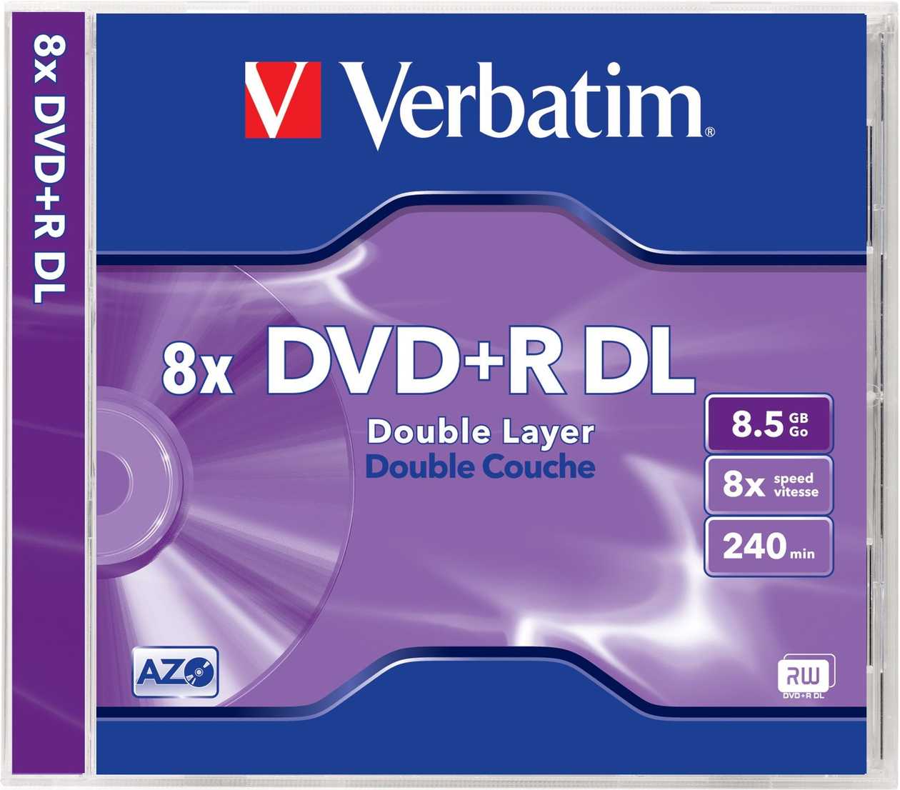 Dvd+r Verbatim 8,5 gb Double Layer 240 min, 8x, 1 Blank 43540, Matt Silver