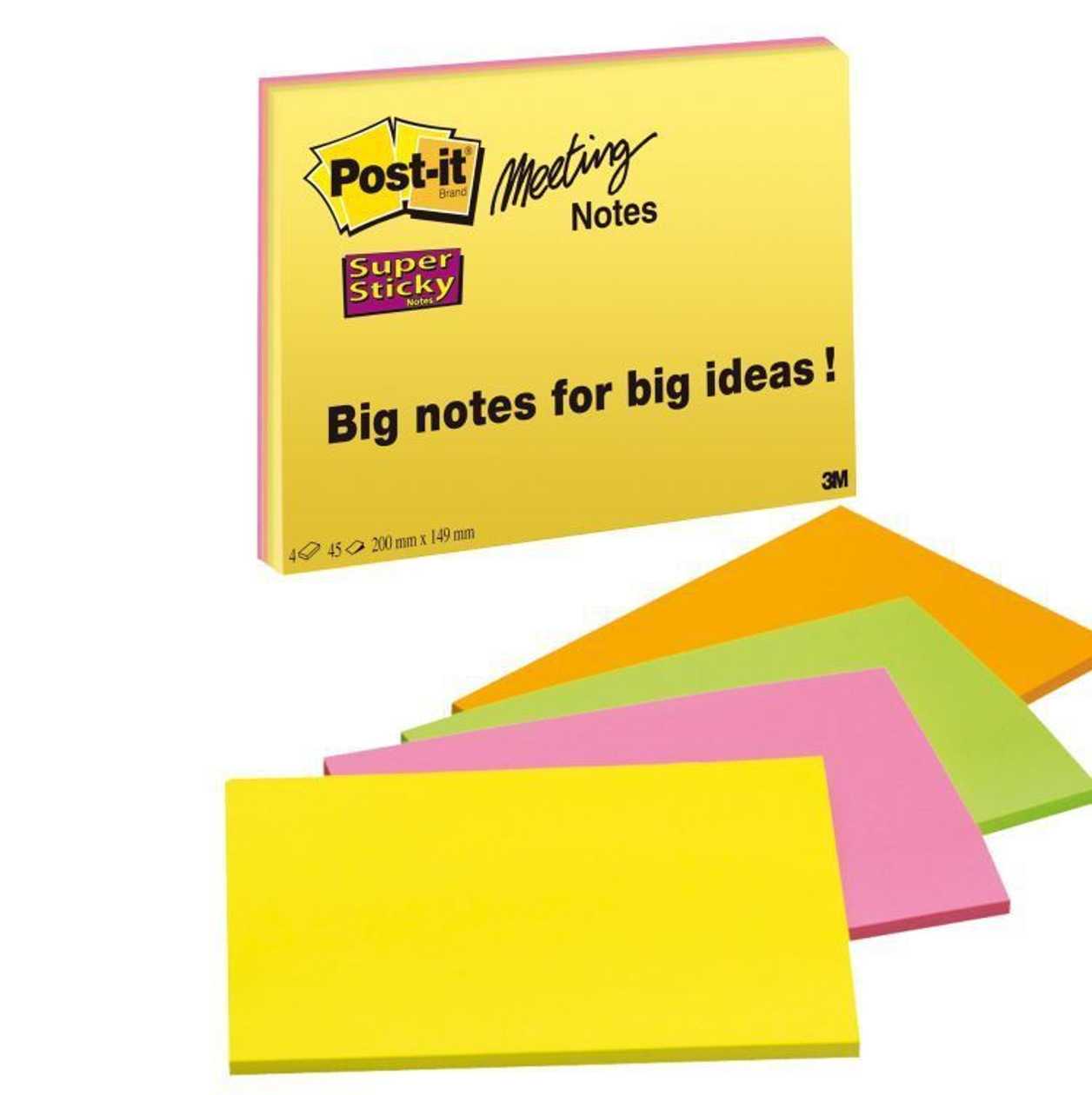 Self-Adhesive Note Paper Post-It Super Sticky 6845-ssp, Format A5 203x152 mm, (4 Colorsx45l)