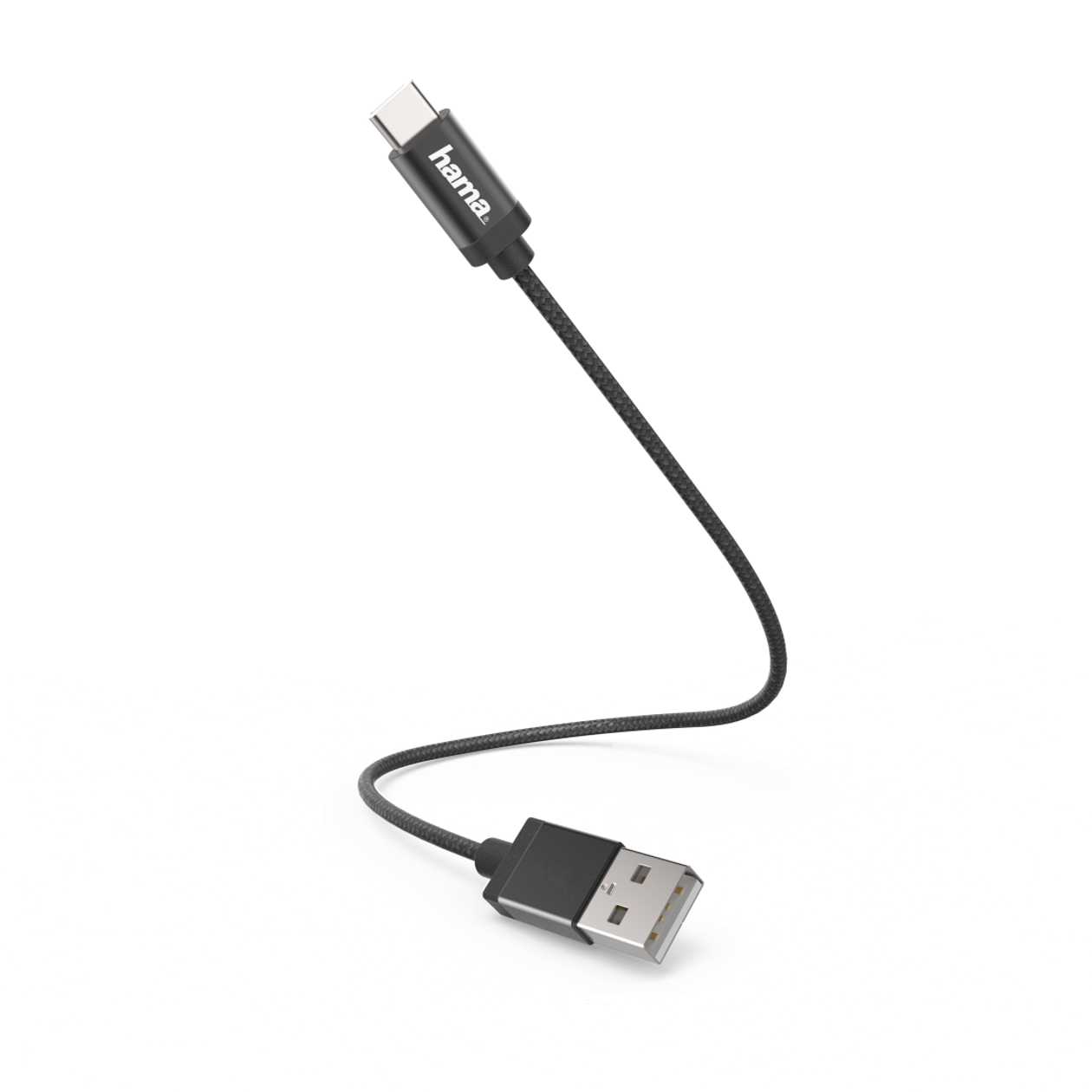 USB Cable USB-C USB-A 0.2M Hama USB-C Adapter Cable, Textile Cover, USB2.0 Max 480Mbps, Black, 5V Max 3A