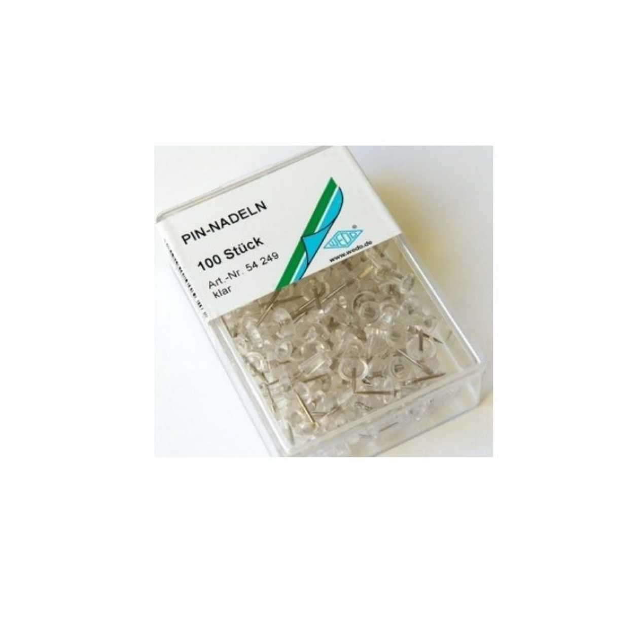 Map Pin Wedo, 100 pcs. Transparent, In A Plastic Box, For Cork Board