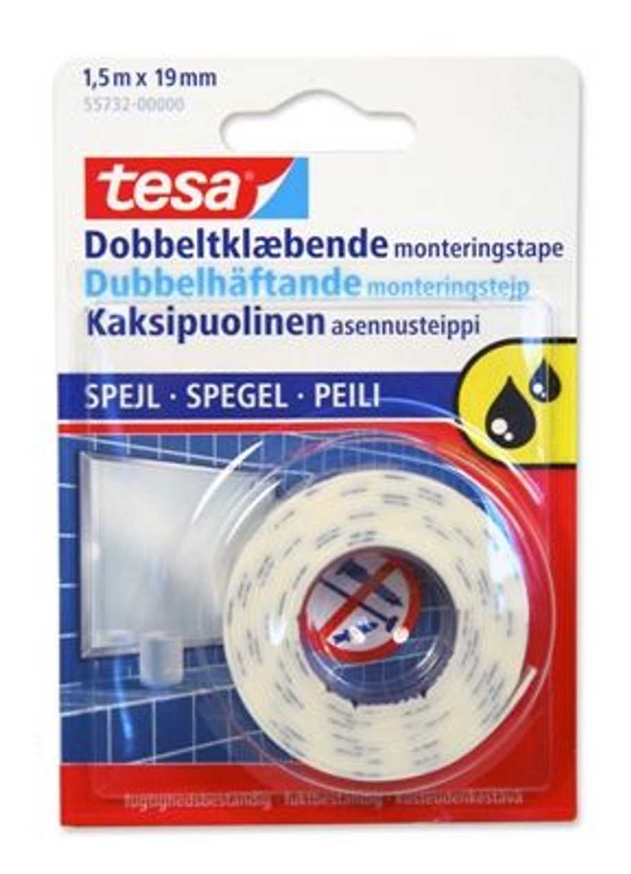 Double-sided Tape Tesa Moisture-resistant 1.5 mx19 mm (ideal For Attaching Mirrors)