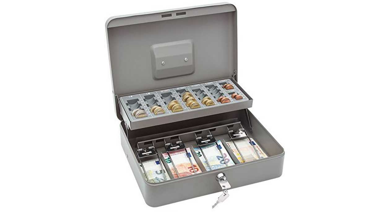 Money Box Wedo Standard Plus 300x90x240 mm, 2.24  kg, For Euros, gray, With Clip