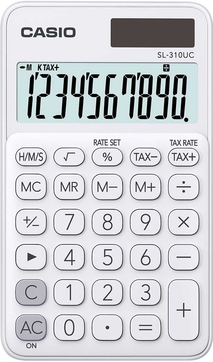 Pocket Calculator Casio Sl-310Uc White/White - 10 Digits, Standard And Solar Battery, 50 g, 8X70X118 mm, Comes with Case, Casio Logic Calculator