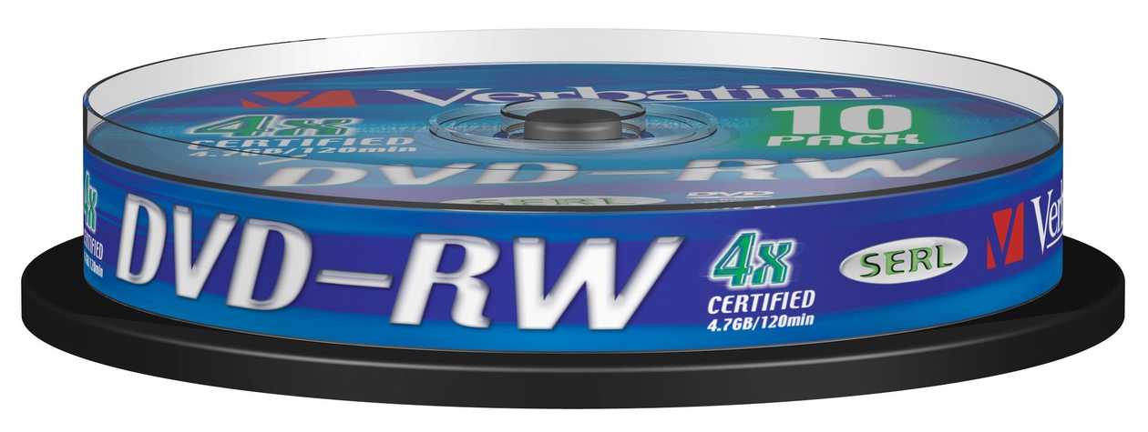 Dvd-Rw Verbatim 4,7 gb 120Min 4X Cake 10, Serl, Matt Silver Surface, Rewritable, 10 Media Per Tower