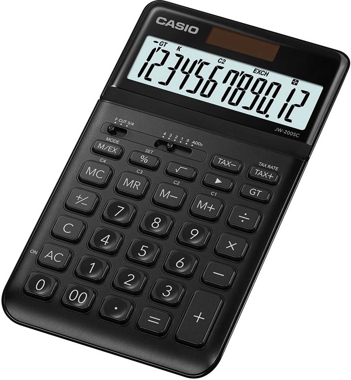Desktop Calculator Casio Jw-200Sc Black/Black Metal 12-Digit Tilting Screen, Standard And Solar Battery, 184X109X11 mm, Casio Logic, Lr1130