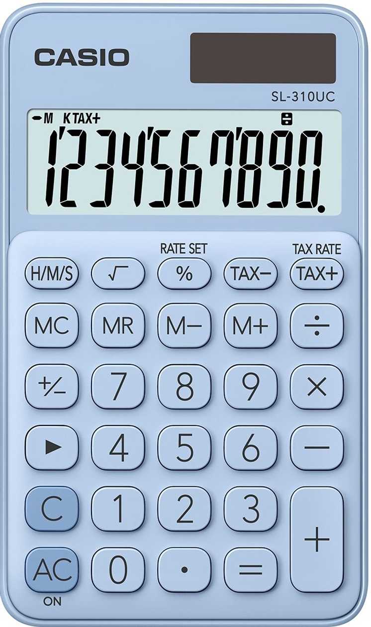 Pocket Calculator Casio Sl-310Uc Lightblue/Green-Blue - 10 Digits, Standard And Solar Battery, 50 g, 8X70X118 mm, Comes with Case, Casio Logic Calculator