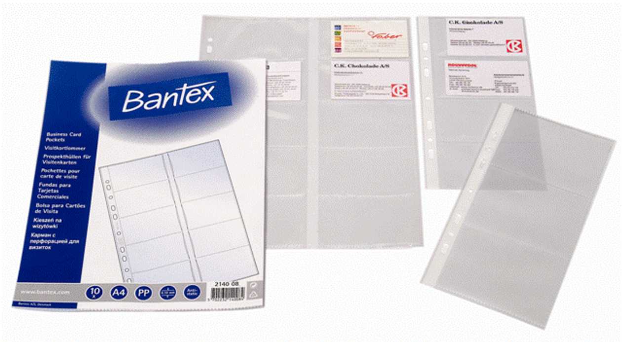 Film Pocket A4 Binding For 10 Business Cards 10 pcs./p kg., Bantex
