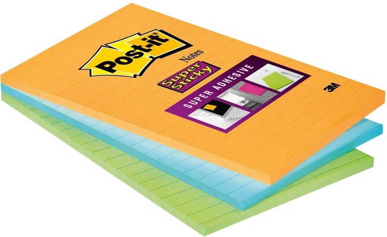 Note Paper, Self-Adhesive Post-It Super Sticky 4645 Rainbow Line, 3x45 Sheets/p kg., 102x152 mm